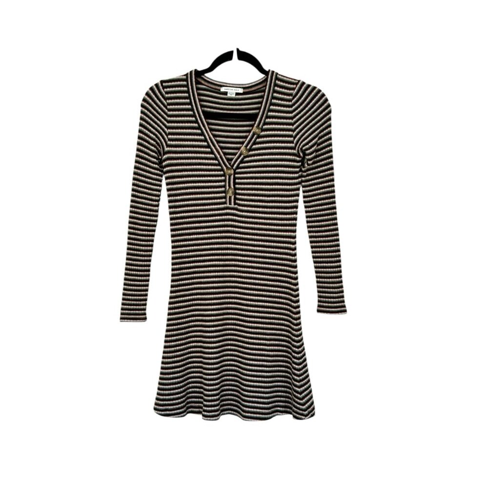 American Eagle Striped Ribbed V-Neck Henley Dress